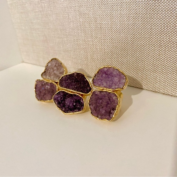 Amethyst Druzy 14k Gold Plated Ring NWT - Picture 6 of 9